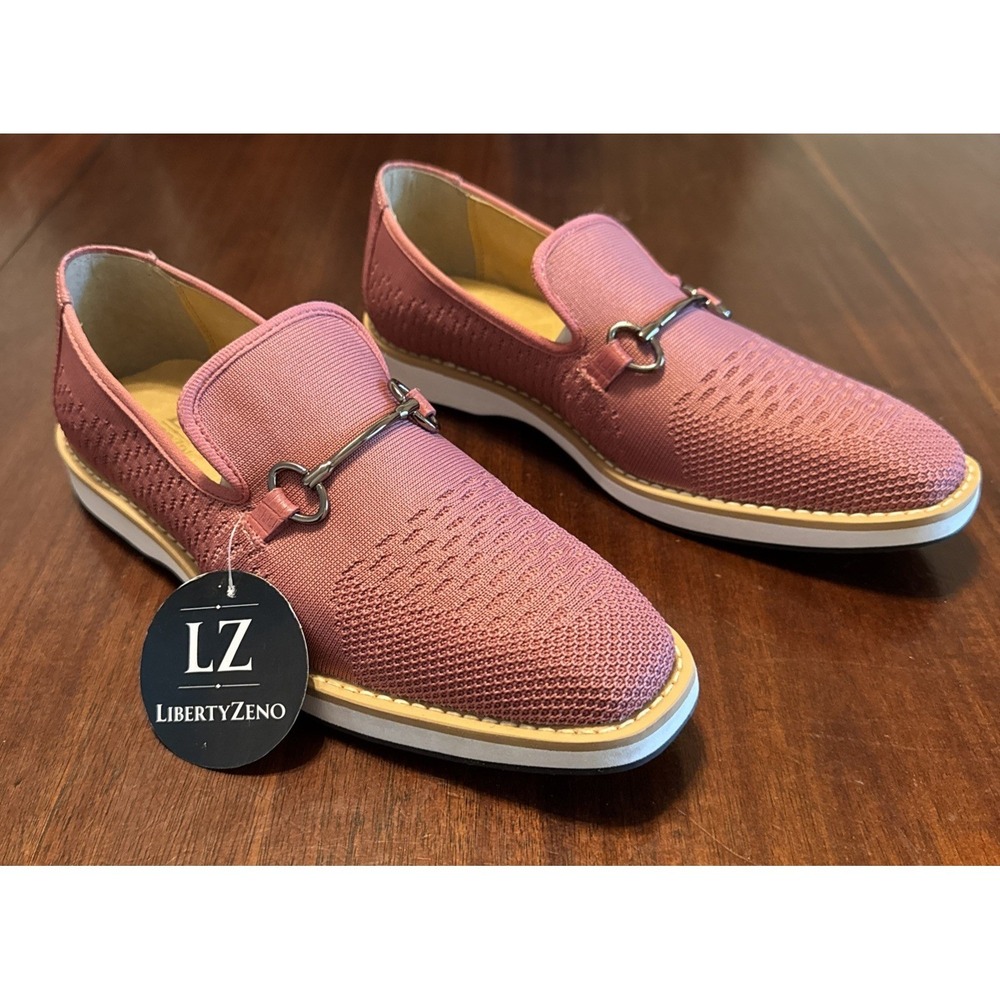 LibertyZeno Joyce Men's Loafers 6 Pink Knit Leather Slip-On Horsebit Shoes